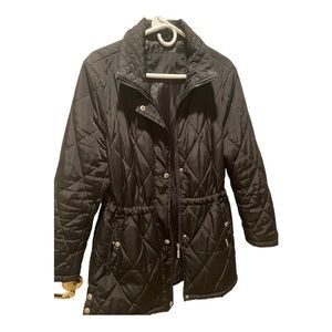 Beautiful Women’s Puffer Black Mid Length Coat Size Large in Excellent Used Cond